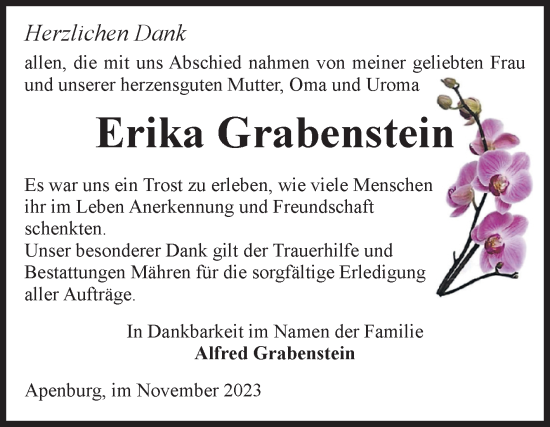 Traueranzeige von Erika Grabenstein von Volksstimme Altmark West