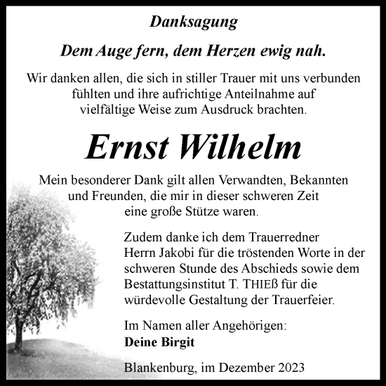 Traueranzeige von Ernst Wilhelm von Volksstimme Wernigerode