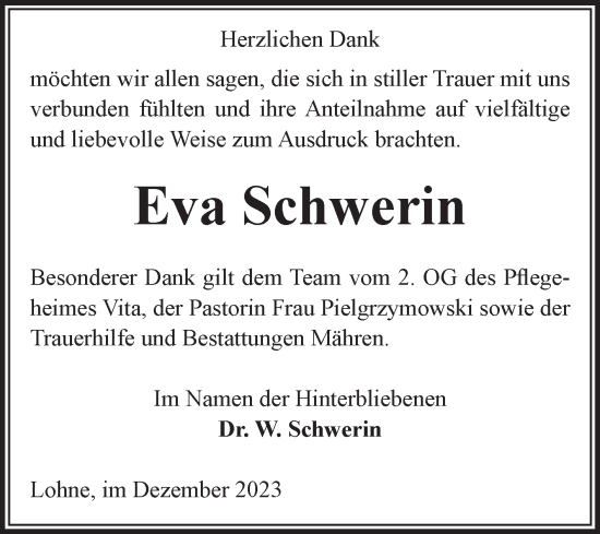 Traueranzeige von Eva Schwerin von Volksstimme Altmark West