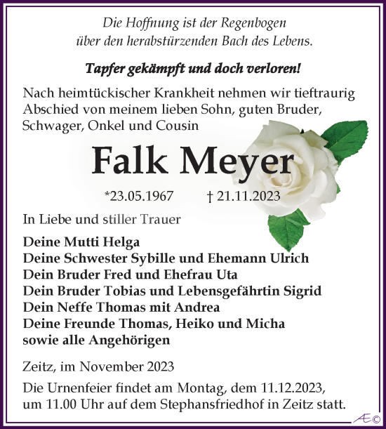 Traueranzeige von Falk Meyer von Trauerkombi Zeitz