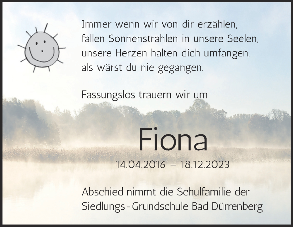  Traueranzeige für Fiona  vom 23.12.2023 aus Mitteldeutsche Zeitung Merseburg/Querfurt