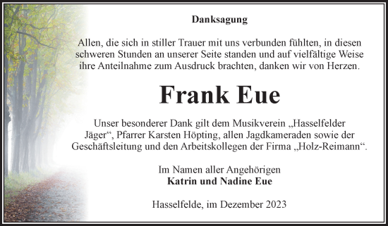 Traueranzeige von Frank Eue von Volksstimme Wernigerode