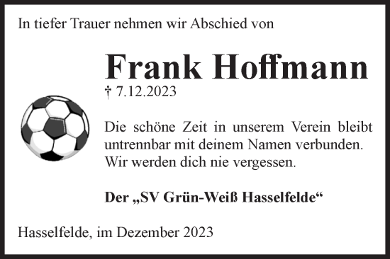 Traueranzeige von Frank Hoffmann von Volksstimme Wernigerode