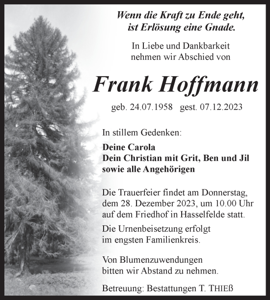 Traueranzeige von Frank Hoffmann von Volksstimme Wernigerode
