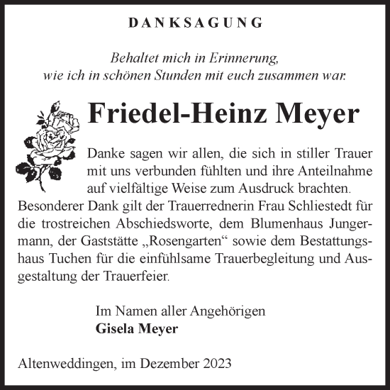 Traueranzeige von Friedel-Heinz Meyer von Volksstimme Oschersleben/Wanzleben