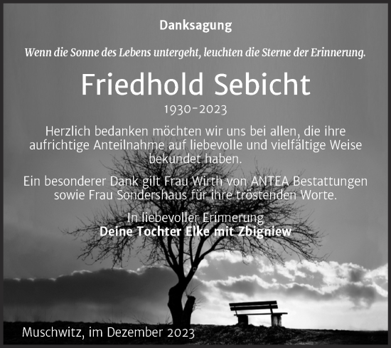Traueranzeige von Friedhold Sebicht von Trauerkombi Weißenfels