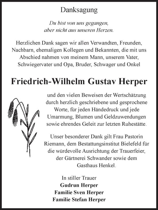 Traueranzeige von Friedrich-Wilhelm Gustav Herper von Volksstimme Altmark Ost