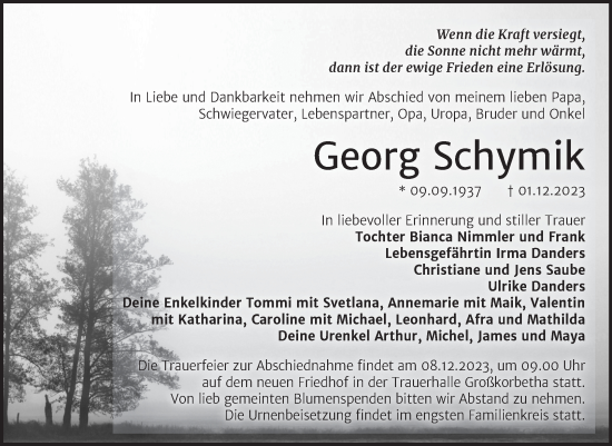 Traueranzeige von Georg Schymik von Mitteldeutsche Zeitung Weißenfels