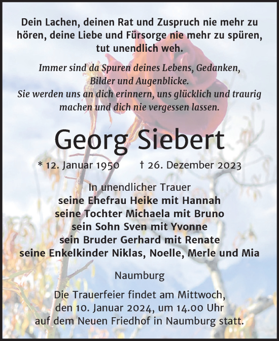 Traueranzeige von Georg Siebert von Naumburger Tageblatt