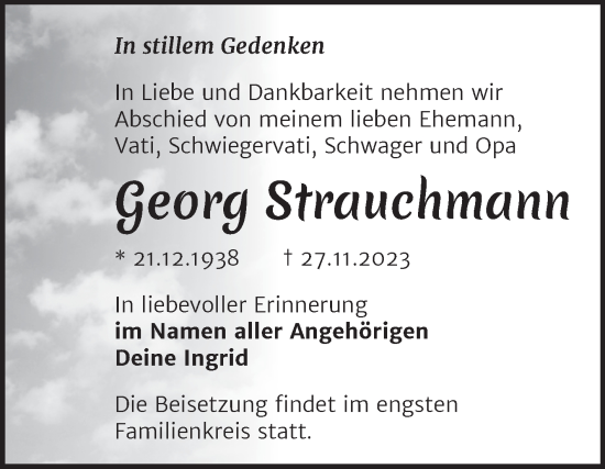 Traueranzeige von Georg Strauchmann von Trauerkombi Merseburg