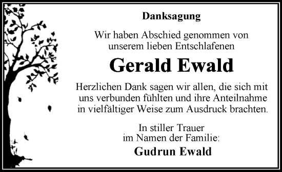Traueranzeige von Gerald Ewald von Trauerkombi Dessau