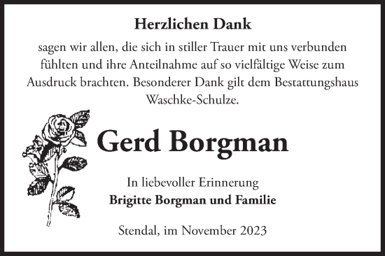 Traueranzeige von Gerd Borgman von Volksstimme Altmark Ost