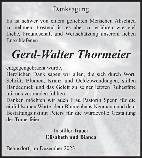 Traueranzeige von Gerd-Walter Thormeier von Volksstimme Haldensleben/Wolmirstedt
