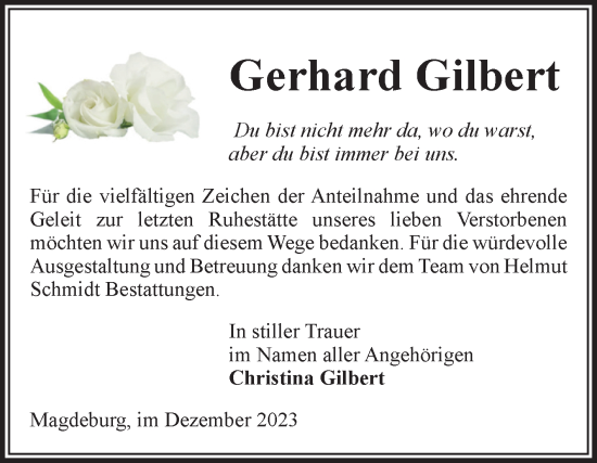 Traueranzeige von Gerhard Gilbert von Volksstimme Magdeburg