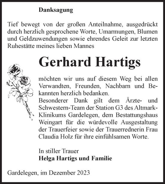 Traueranzeige von Gerhard Hartigs von Volksstimme Altmark West