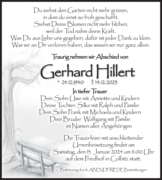 Traueranzeige von Gerhard Hillert von Volksstimme Haldensleben/Wolmirstedt