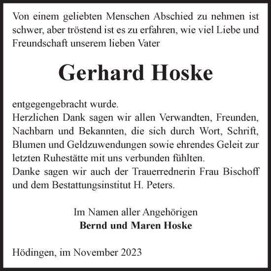 Traueranzeige von Gerhard Hoske von Volksstimme Haldensleben/Wolmirstedt