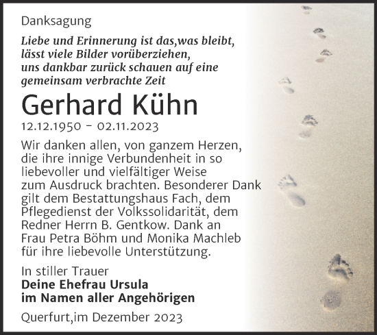 Traueranzeige von Gerhard Kühn von Trauerkombi Merseburg