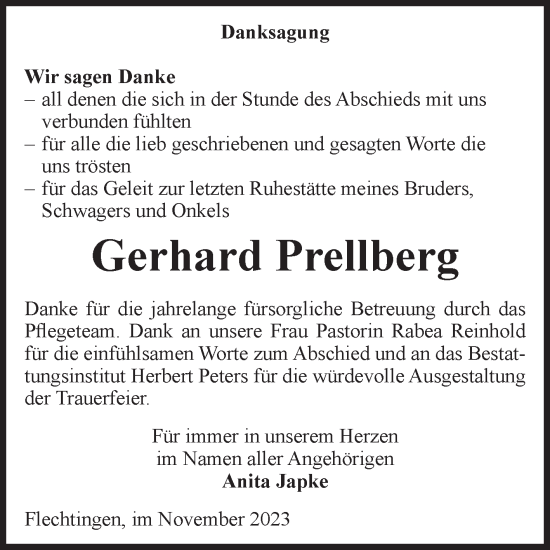 Traueranzeige von Gerhard Prellberg von Volksstimme Haldensleben/Wolmirstedt