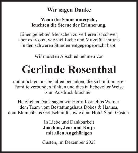 Traueranzeige von Gerlinde Rosenthal von Volksstimme Staßfurt