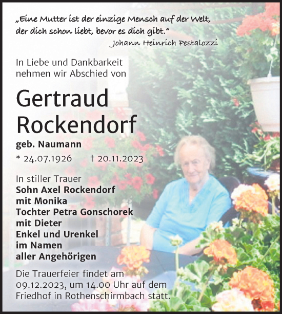 Traueranzeige von Gertraud Rockendorf von Trauerkombi Merseburg