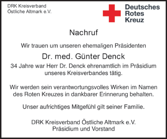 Traueranzeige von Günter Denck 