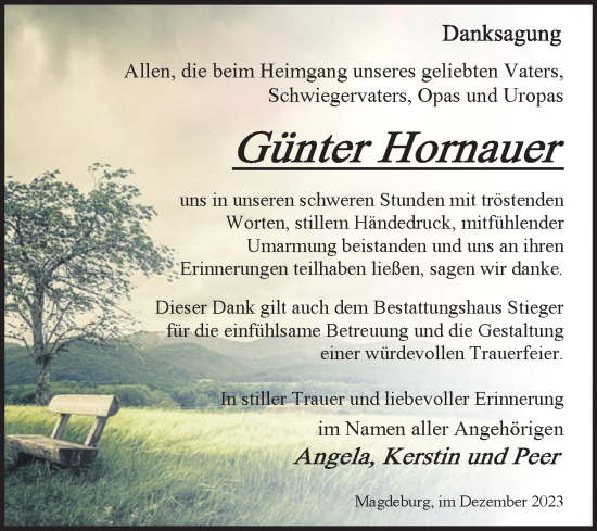 Traueranzeige von Günter Hornauer von Volksstimme Magdeburg