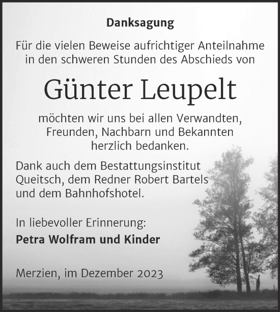 Traueranzeige von Günter Leupelt von Trauerkombi Köthen