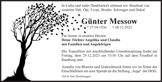 Traueranzeige von Günter Messow von Volksstimme Wernigerode