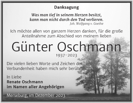 Traueranzeige von Günter Oschmann von Trauerkombi Merseburg