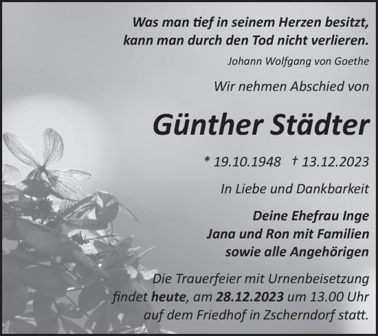 Traueranzeige von Günther Städter von Mitteldeutsche Zeitung Bitterfeld