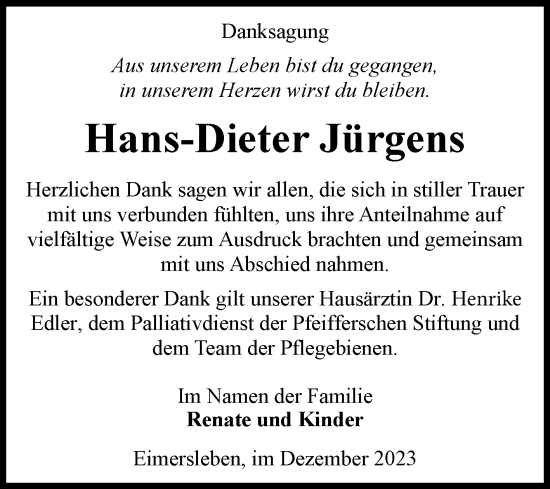 Traueranzeige von Hans-Dieter Jürgens von Volksstimme Haldensleben/Wolmirstedt