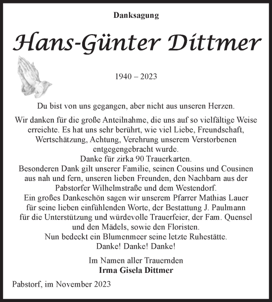 Traueranzeige von Hans-Günter Dittmer von Volksstimme Halberstadt