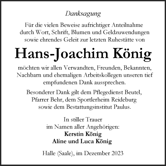 Traueranzeige von Hans-Joachim König von Mitteldeutsche Zeitung Halle/Saalkreis
