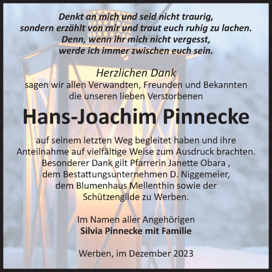 Traueranzeige von Hans-Joachim Pinnecke von Volksstimme Altmark Ost