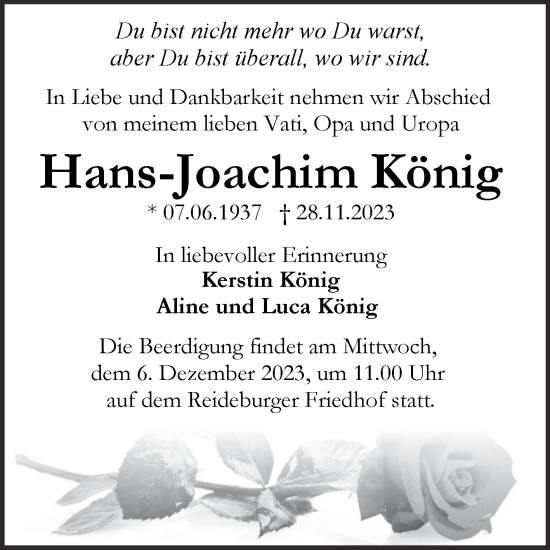 Traueranzeige von Hans Joachim König von Mitteldeutsche Zeitung Halle/Saalkreis