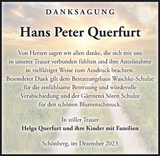 Traueranzeige von Hans Peter Querfurt von Volksstimme Altmark Ost