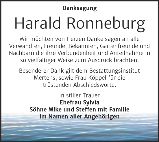 Traueranzeige von Harald Ronneburg von Naumburger Tageblatt