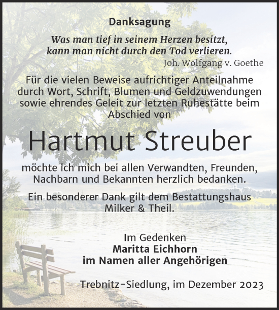 Traueranzeige von Hartmut Streuber von Trauerkombi Weißenfels