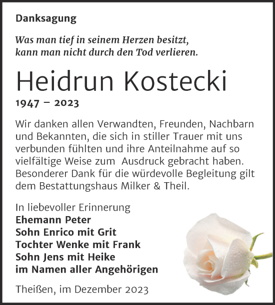 Traueranzeige von Heidrun Kostecki von Trauerkombi Zeitz