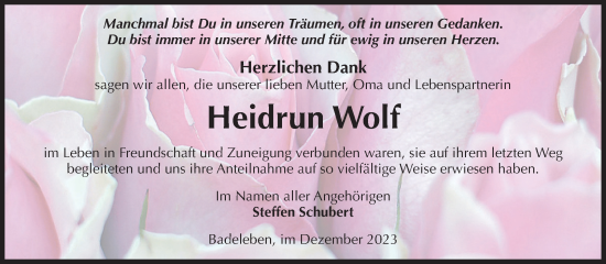 Traueranzeige von Heidrun Wolf von Volksstimme Oschersleben/Wanzleben