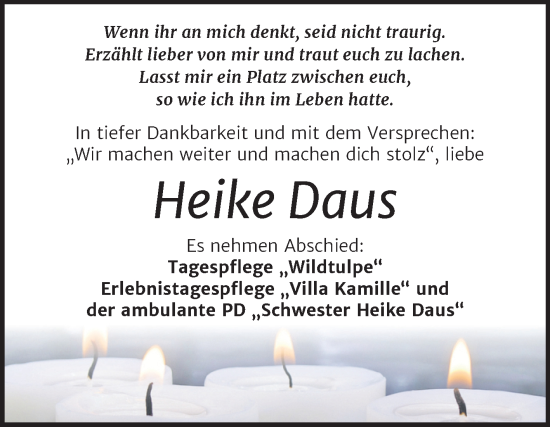 Traueranzeige von Heike Daus von Wochenspiegel Bitterfeld