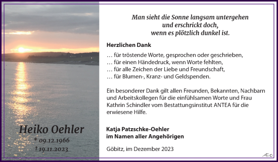 Traueranzeige von Heiko Oehler von Trauerkombi Zeitz