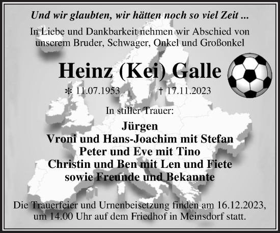 Traueranzeige von Heinz Galle von Trauerkombi Dessau