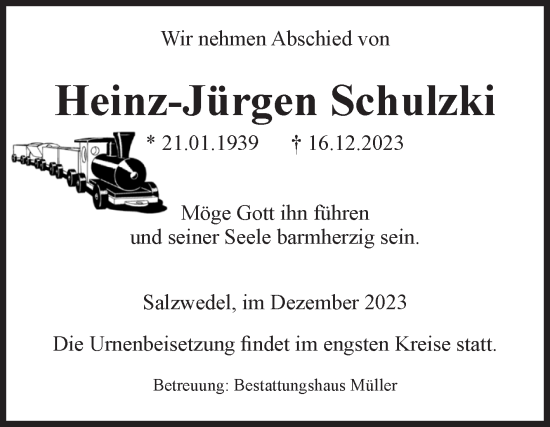 Traueranzeige von Heinz-Jürgen Schulzki von Volksstimme Altmark West