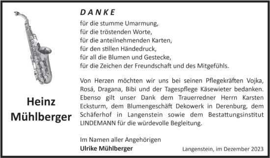 Traueranzeige von Heinz Mühlberger von Volksstimme Halberstadt