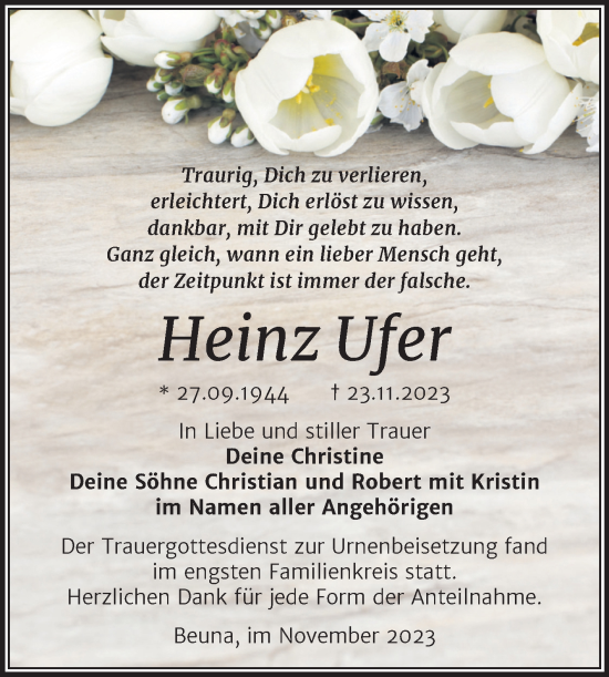 Traueranzeige von Heinz Ufer von Trauerkombi Merseburg