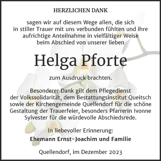 Traueranzeige von Helga Pforte von Trauerkombi Köthen