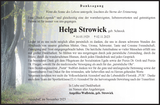 Traueranzeige von Helga Strowick von Volksstimme Staßfurt