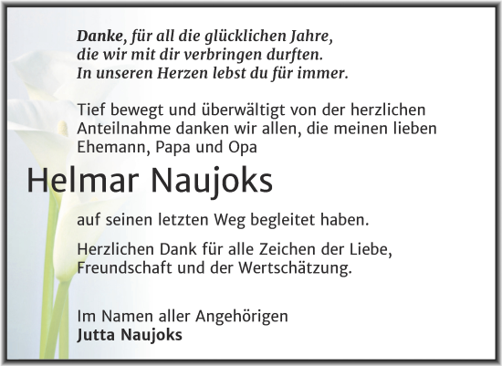 Traueranzeige von Helmar Naujoks von Mitteldeutsche Zeitung Halle/Saalkreis